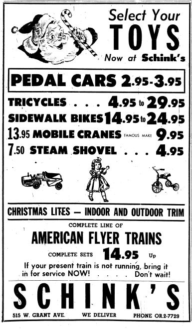 Schink's 1954 toy ad